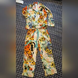 Anthropologie X Marcos Navarro Flannel Pj's Set In Jungle Print